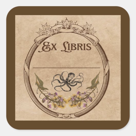 Antieke exlibris met Octopus Vierkante Sticker (Voorkant)