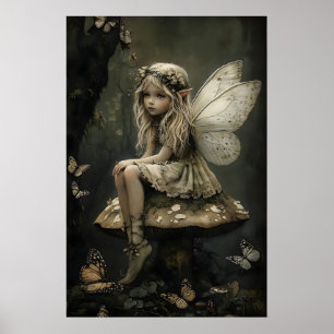 Antieke Fairy Print, Paddenstoel, Antieke Stijl Poster