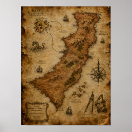 Antieke Fantasiekaart — Karnor en Draegar Poster