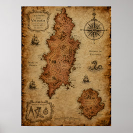 Antieke Fantasiekaart — Velmoris Eiland Poster