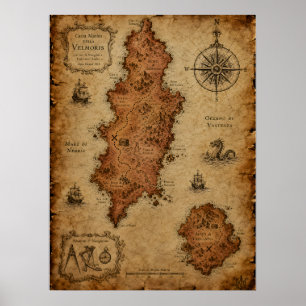 Antieke Fantasiekaart — Velmoris Eiland Poster