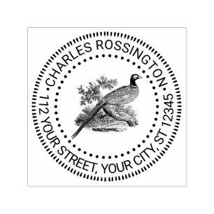 Antieke fazant wild vogel tekening naam adres zelfinktende stempel