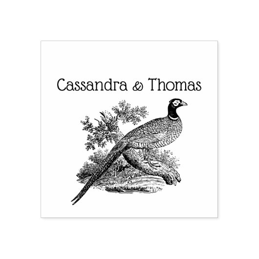 Antieke fazant wildvogel tekening paar naam rubberstempel (Afrduk)