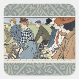 Antieke Fiets Art Nouveau Wielerposter Vierkante Sticker