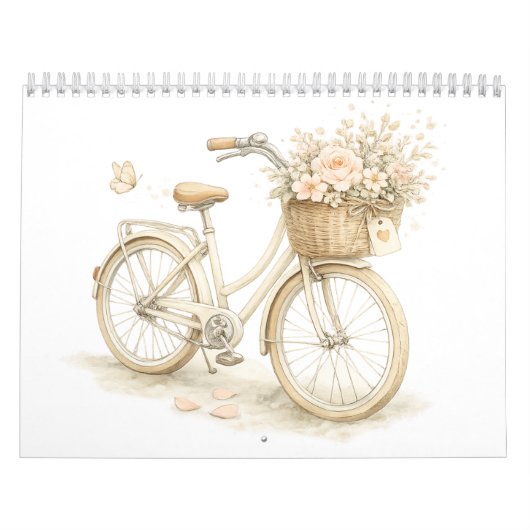 Antieke Fiets Bloemen Muurkalender Kalender (Hoes)