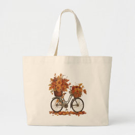 Antieke Fiets & Herfst Oogst Aquarel Bloem Grote Tote Bag
