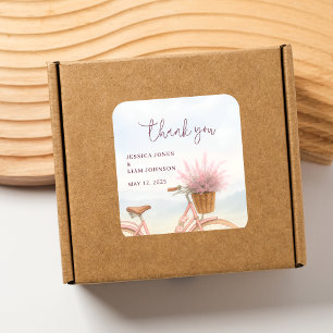 Antieke fiets-huwelijksfeestje-bedankje vierkante sticker