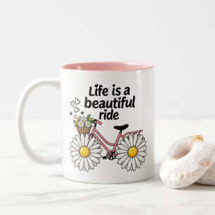 Antieke Fiets Madelief Bloemige Inspirerende Rit Tweekleurige Koffiemok