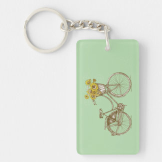 Antieke fiets met zonnebloemmand sleutelhanger