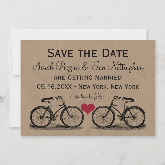 Antieke fiets save the date trouwkaarten (Voorkant)