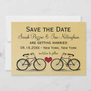 Antieke fiets save the date trouwkaarten