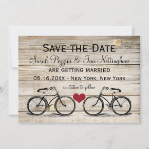 Antieke fiets save the date trouwkaarten
