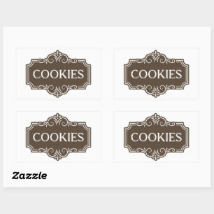 Antieke Filigree Koekjes Bakkerij Embleem Ontwerp Rechthoekige Sticker