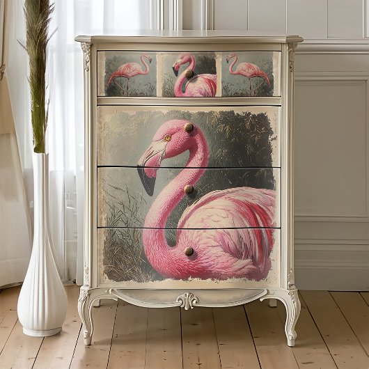 Antieke Flamingo Botanische Decoupage Tissuepapier