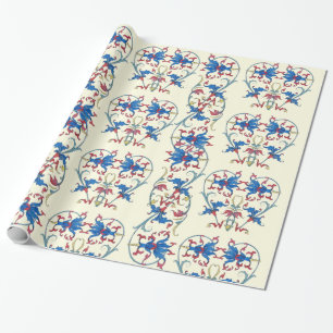 ANTIEKE FLORENTIJNSE RODE BLAUWE BLOEMEN HART MOTI CADEAUPAPIER