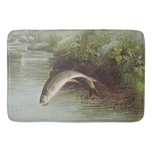 Antieke Fly Fishing Springende Beekforel Print Badmat (Voorkant)