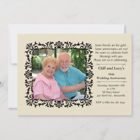 Antieke formele bloemen foto uitnodiging (Voorkant)