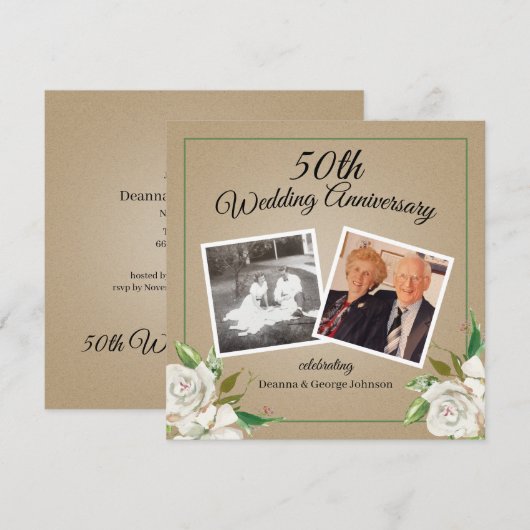 Antieke foto bloemen 50ste huwelijksverjaardag kaart (Voorkant / Achterkant)