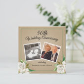 Antieke foto bloemen 50ste huwelijksverjaardag kaart (Staand voorkant)