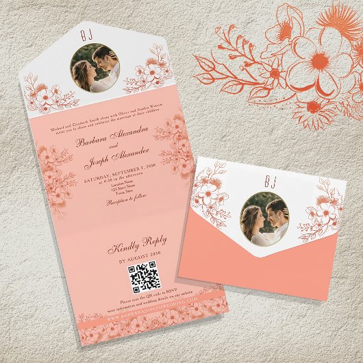 Antieke Foto Monogram Bruiloft All In One Uitnodiging