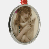 Antieke foto Victoriaanse vrouw met hond Metalen Ornament (Rechts)