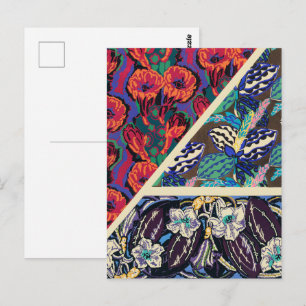 Antieke Franse Art Deco Geometrische Bloempatronen Briefkaart