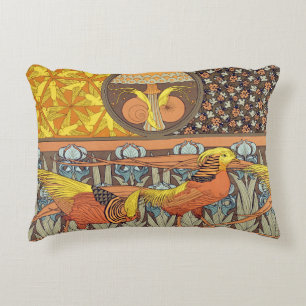 Antieke Franse Art Nouveau Natuur Vogel Patroon Accent Kussen