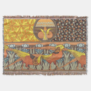 Antieke Franse Art Nouveau Natuur Vogel Patroon Deken