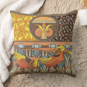 Antieke Franse Art Nouveau Natuur Vogel Patroon Kussen