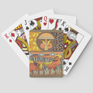 Antieke Franse Art Nouveau Natuur Vogel Patroon Pokerkaarten