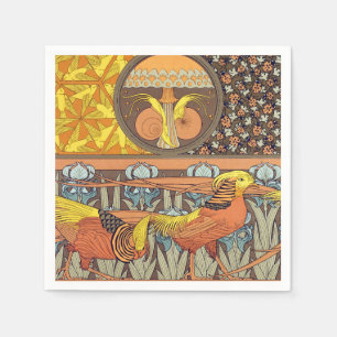 Antieke Franse Art Nouveau Natuur Vogel Patroon Servet