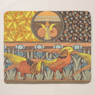 Antieke Franse Art Nouveau Natuur Vogel Patroon Sherpa Deken