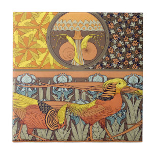 Antieke Franse Art Nouveau Natuur Vogel Patroon Tegeltje