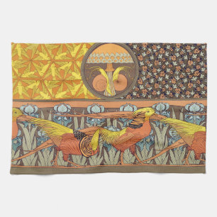 Antieke Franse Art Nouveau Natuur Vogel Patroon Theedoek