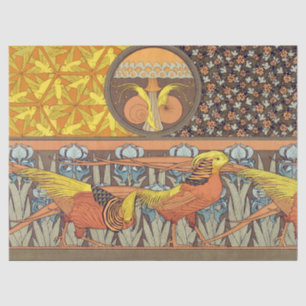 Antieke Franse Art Nouveau Natuur Vogel Patroon Tissuepapier