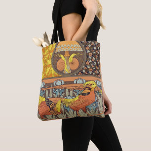 Antieke Franse Art Nouveau Natuur Vogel Patroon Tote Bag
