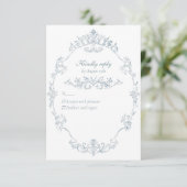 Antieke Franse Blauwe Trouwframe RSVP Kaartje (Staand voorkant)