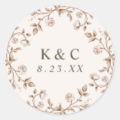 Antieke Franse Bloem Bruiloft Ronde Sticker (Voorkant)