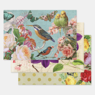 Antieke Franse bloemensephemera Decoupage collage Inpakpapier Vel