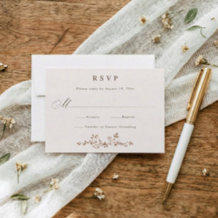Antieke Franse bloemmotief bruine en crèmekleurige RSVP Kaartje