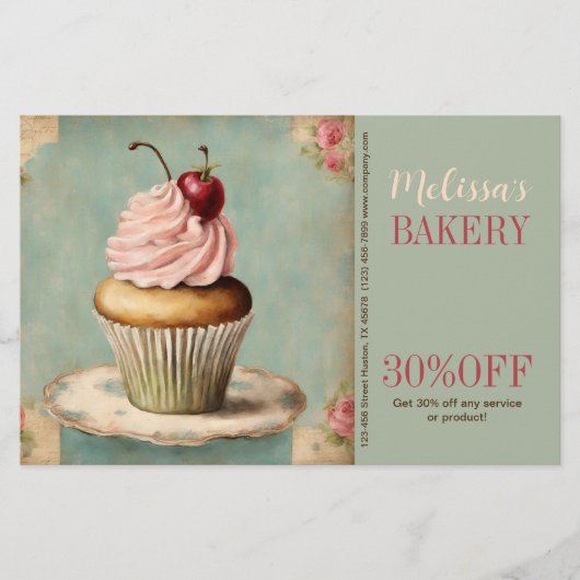 antieke Franse cake catering bakkerij cupcake Flyer (Voorkant)