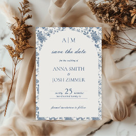 Antieke Franse Chinoiserie Blauwe Bloemige Trouw- Save The Date