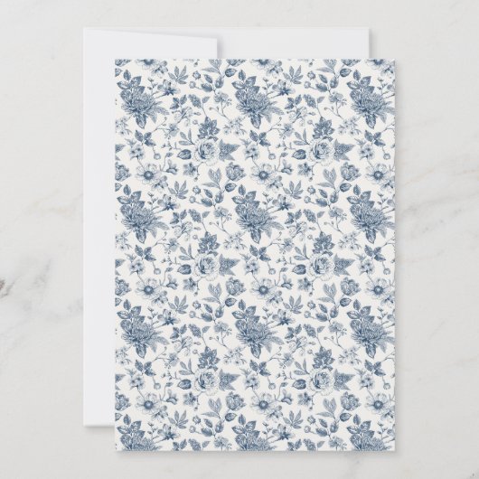 Antieke Franse Chinoiserie Blauwe Bloemige Trouw- Save The Date (Achterkant)