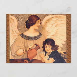 Antieke Franse Chocolade Engel Poster: Vintage Kun Briefkaart