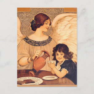 Antieke Franse Chocolade Engel Poster: Vintage Kun Briefkaart