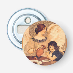 Antieke Franse Chocolade Engel Poster: Vintage Kun Button Flesopener