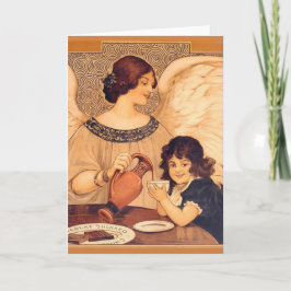Antieke Franse Chocolade Engel Poster: Vintage Kun Feestdagen Kaart