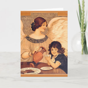 Antieke Franse Chocolade Engel Poster: Vintage Kun Feestdagen Kaart
