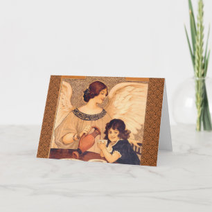 Antieke Franse Chocolade Engel Poster: Vintage Kun Feestdagen Kaart