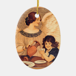 Antieke Franse Chocolade Engel Poster: Vintage Kun Keramisch Ornament